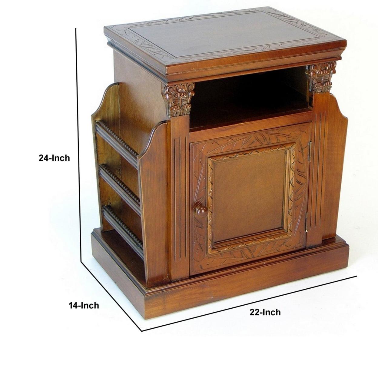Magazine Cabinet with 1 Door Cabinet and Rods, Brown- Saltoro Sherpi - Image 5