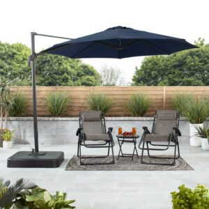 Mainstays 10’ Navy Blue Octagon Outdoor Tilting Cantilever Offset Patio Umbrella with Weighted Base and 360 Degree Rotation