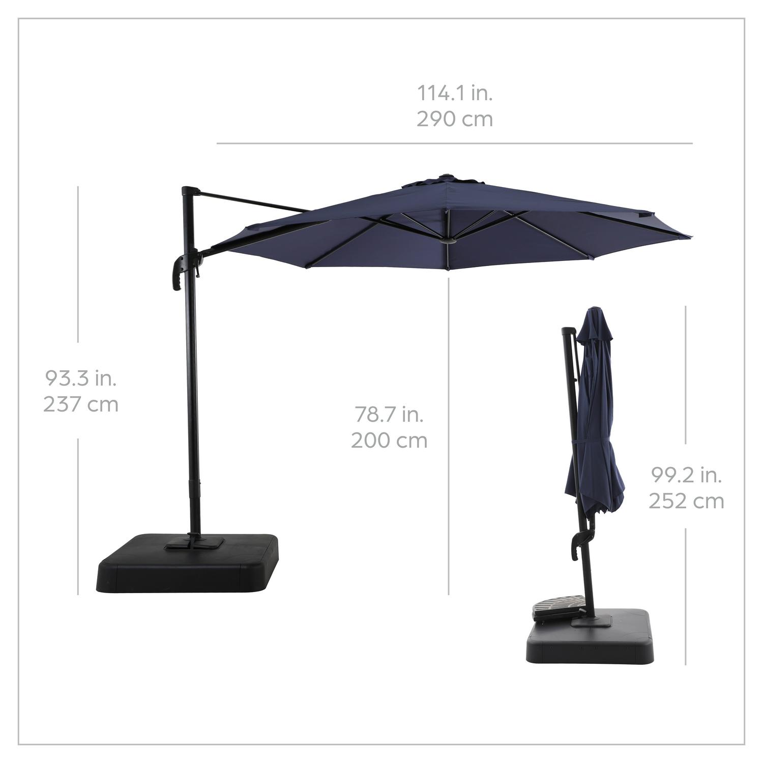 Mainstays 10’ Navy Blue Octagon Outdoor Tilting Cantilever Offset Patio Umbrella with Weighted Base and 360 Degree Rotation - Image 7