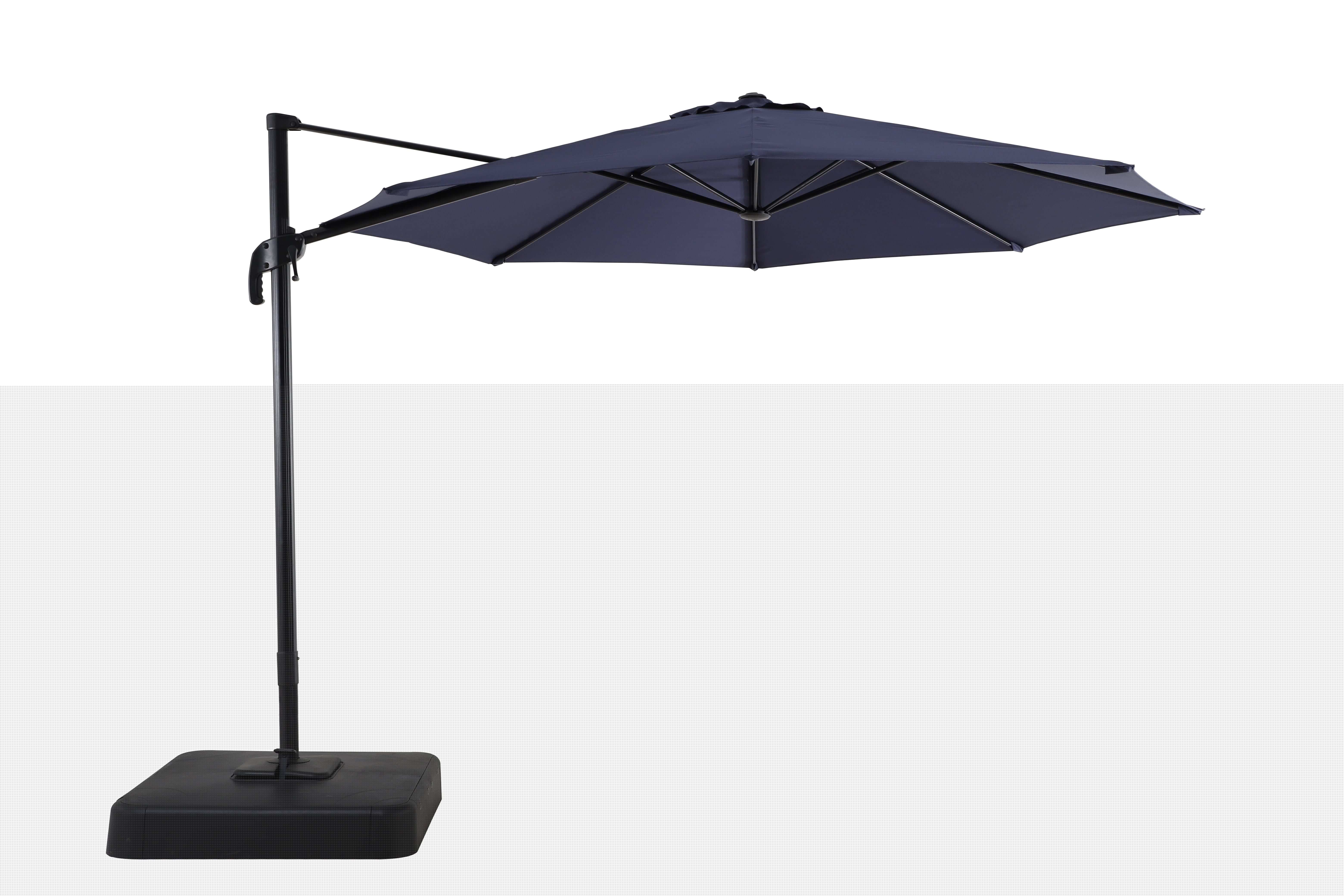Mainstays 10’ Navy Blue Octagon Outdoor Tilting Cantilever Offset Patio Umbrella with Weighted Base and 360 Degree Rotation - Image 6