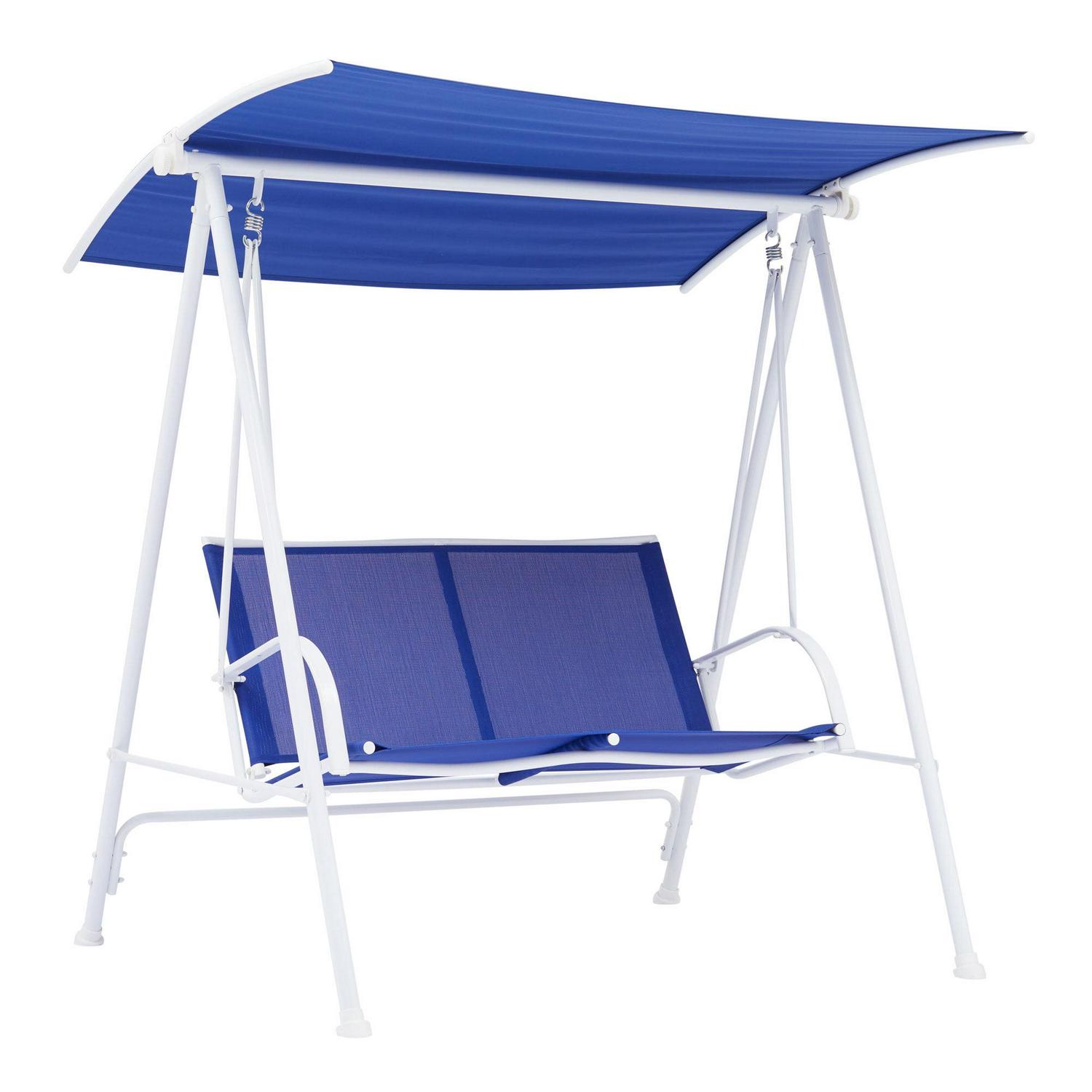 Mainstays Albany Lane 2-Seat Steel Canopy Porch Swing, White/Blue - Image 2