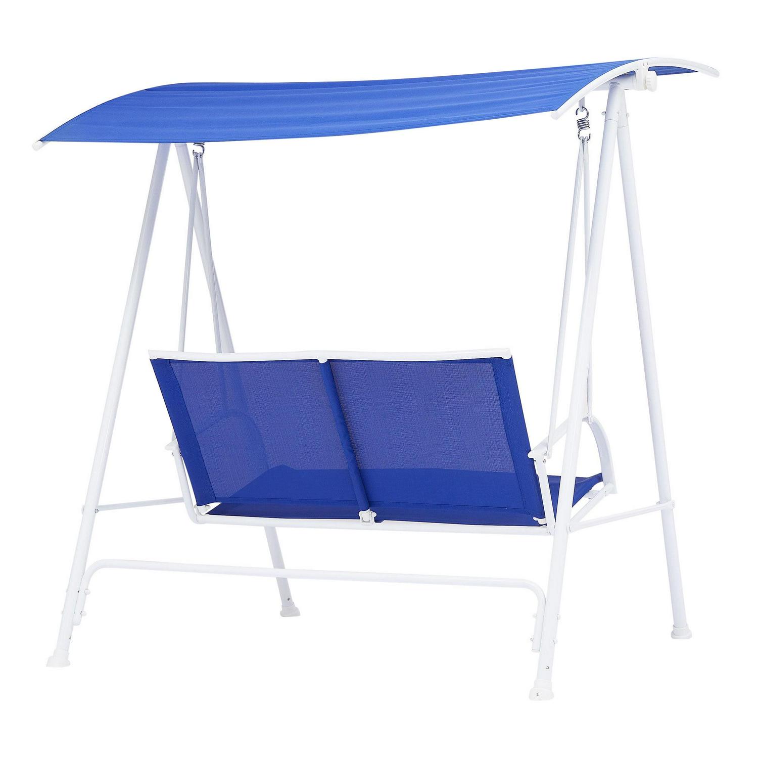 Mainstays Albany Lane 2-Seat Steel Canopy Porch Swing, White/Blue - Image 4