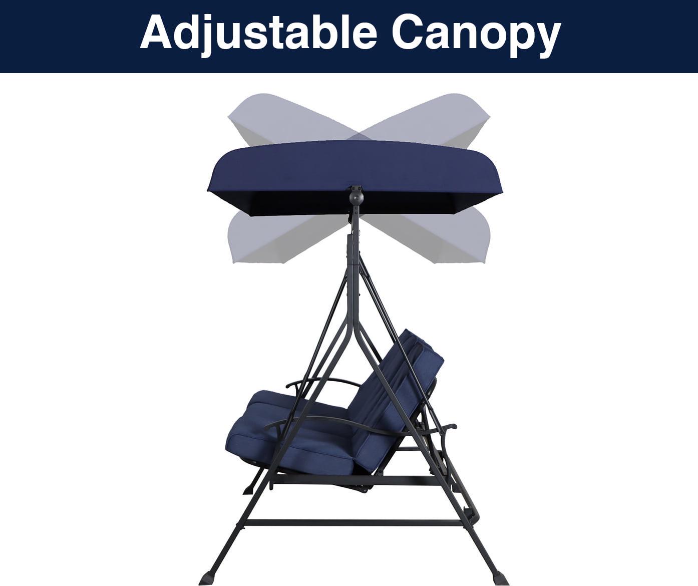 Mainstays Belden Park 3 Person Seated Daybed Outdoor Porch Swing with Canopy- Blue - Image 3