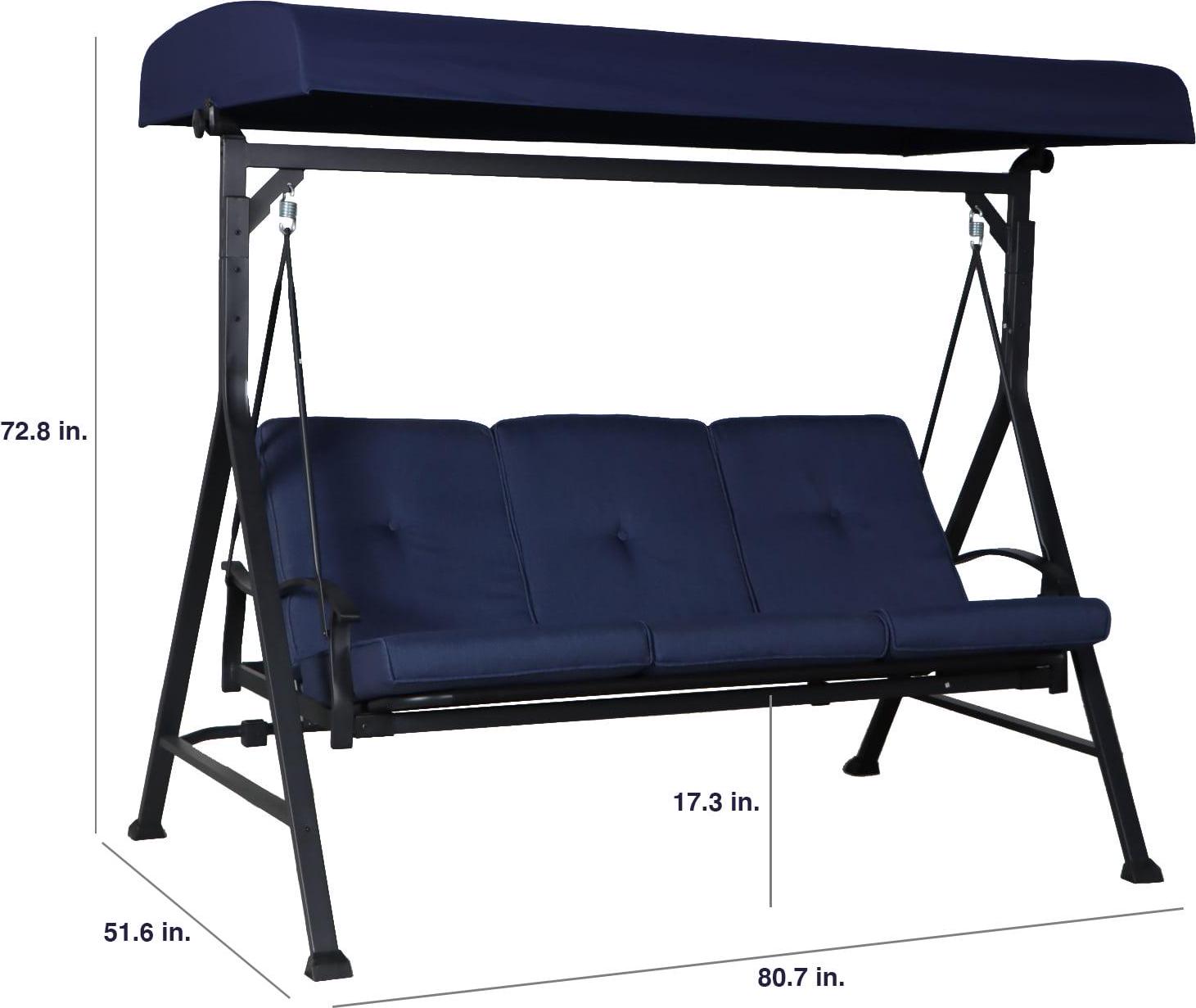 Mainstays Belden Park 3 Person Seated Daybed Outdoor Porch Swing with Canopy- Blue - Image 5
