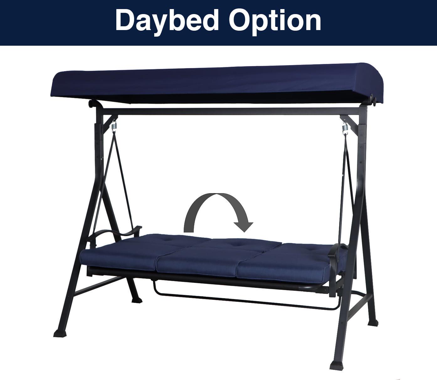 Mainstays Belden Park 3 Person Seated Daybed Outdoor Porch Swing with Canopy- Blue - Image 2