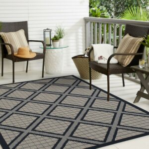 Mainstays Zoell Bay Outdoor Area Rug, Dark Blue, 6'x9'