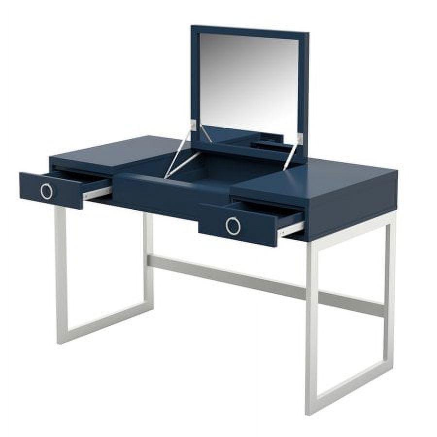 Makeup Vanity with Hideaway Mirror and Drawers in Fontana Blue - Image 3