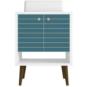 Manhattan Comfort Liberty 23.62 Bathroom Vanity with Sink and 2 Shelves in White and Aqua Blue