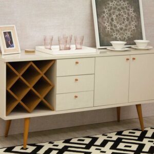 Utopia Wood Wine Rack Sideboard in White Gloss & Maple Cream