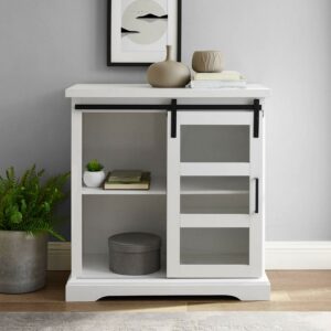 Walker Edison 32" Sliding Glass Door Accent Cabinet, Solid White
