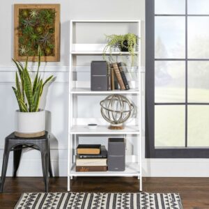 Walker Edison 4-Shelf Wood Leaning Ladder Bookcase, White