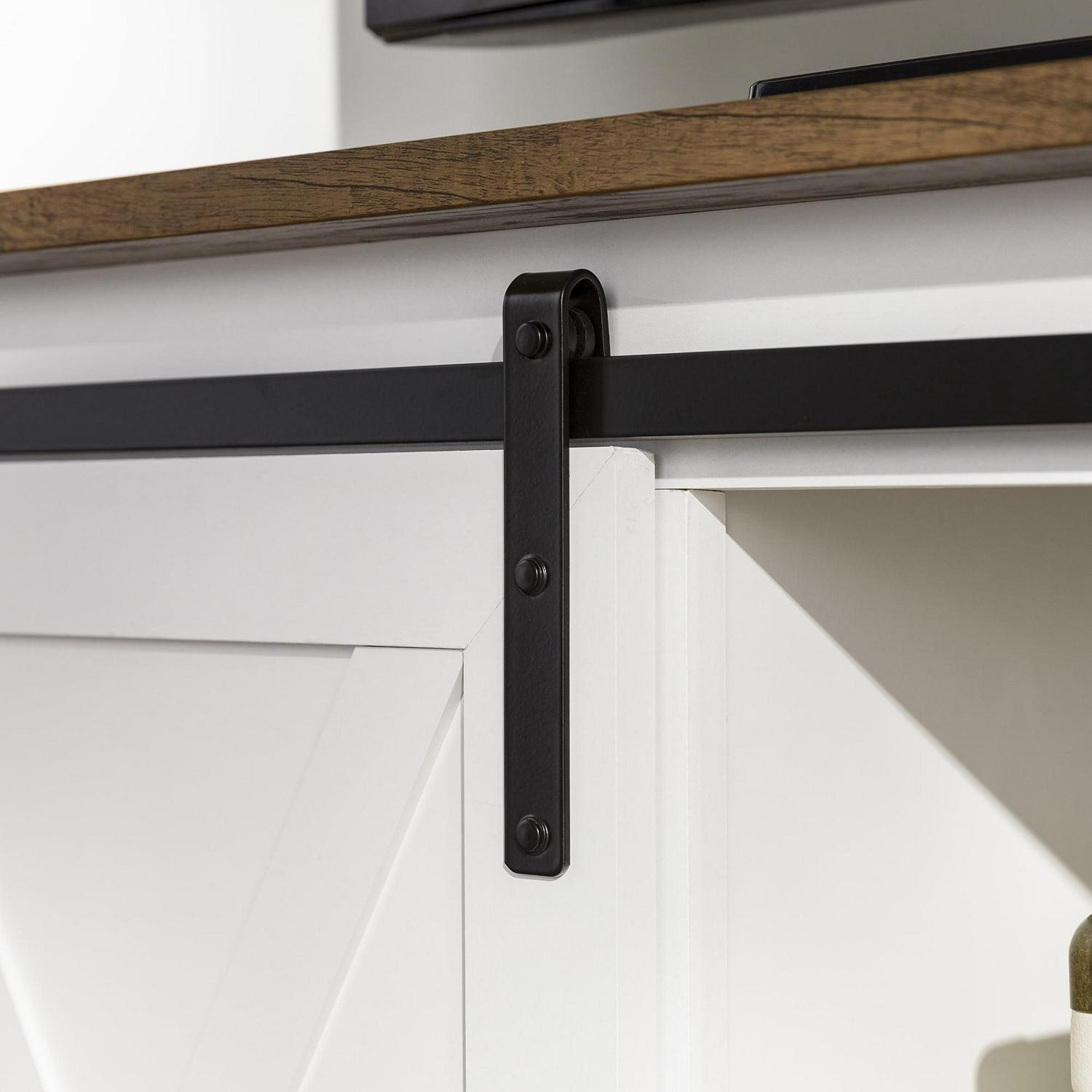 Walker Edison Modern Farmhouse Sliding Door Corner TV Stand, Rustic Oak/Solid White - Image 11