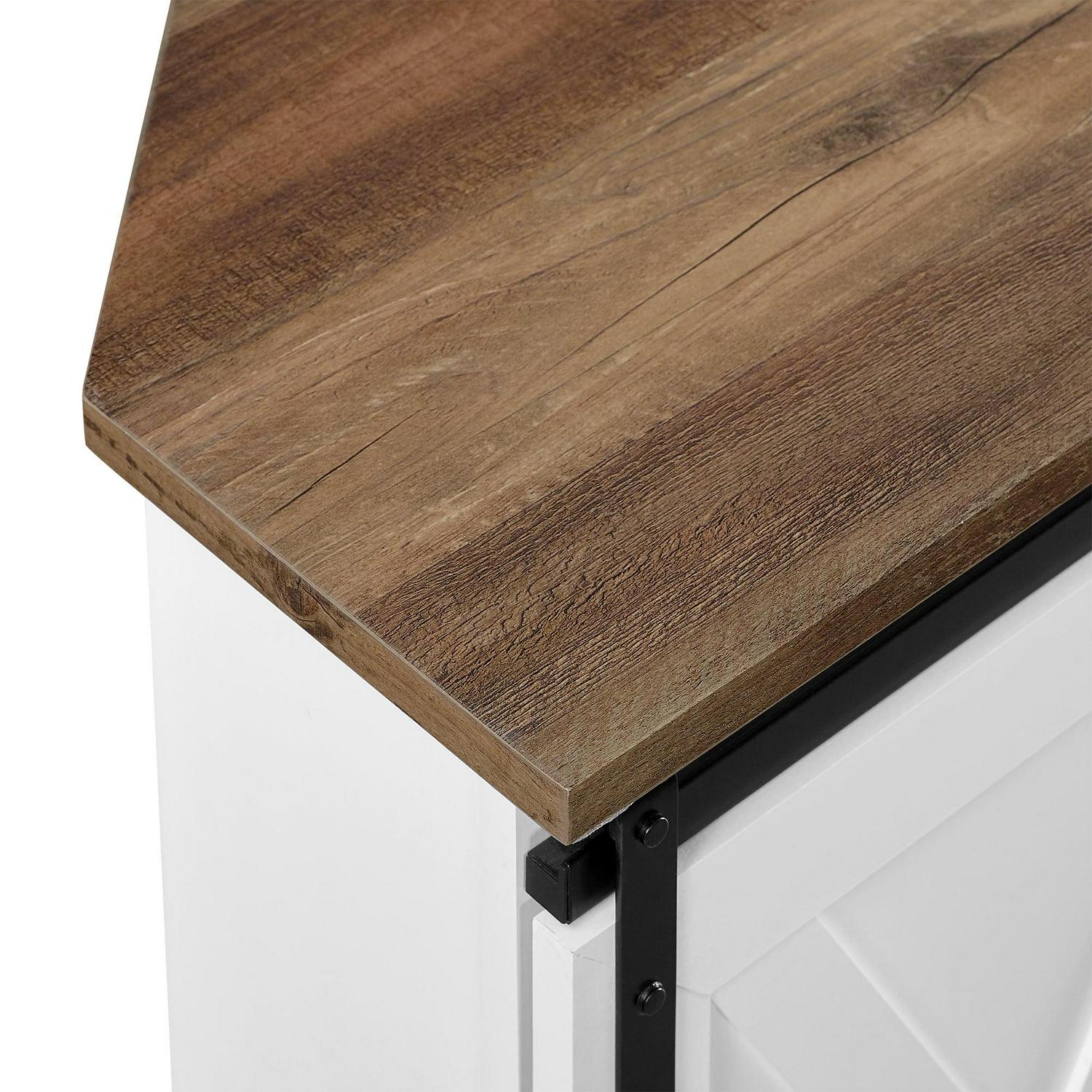 Walker Edison Modern Farmhouse Sliding Door Corner TV Stand, Rustic Oak/Solid White - Image 7