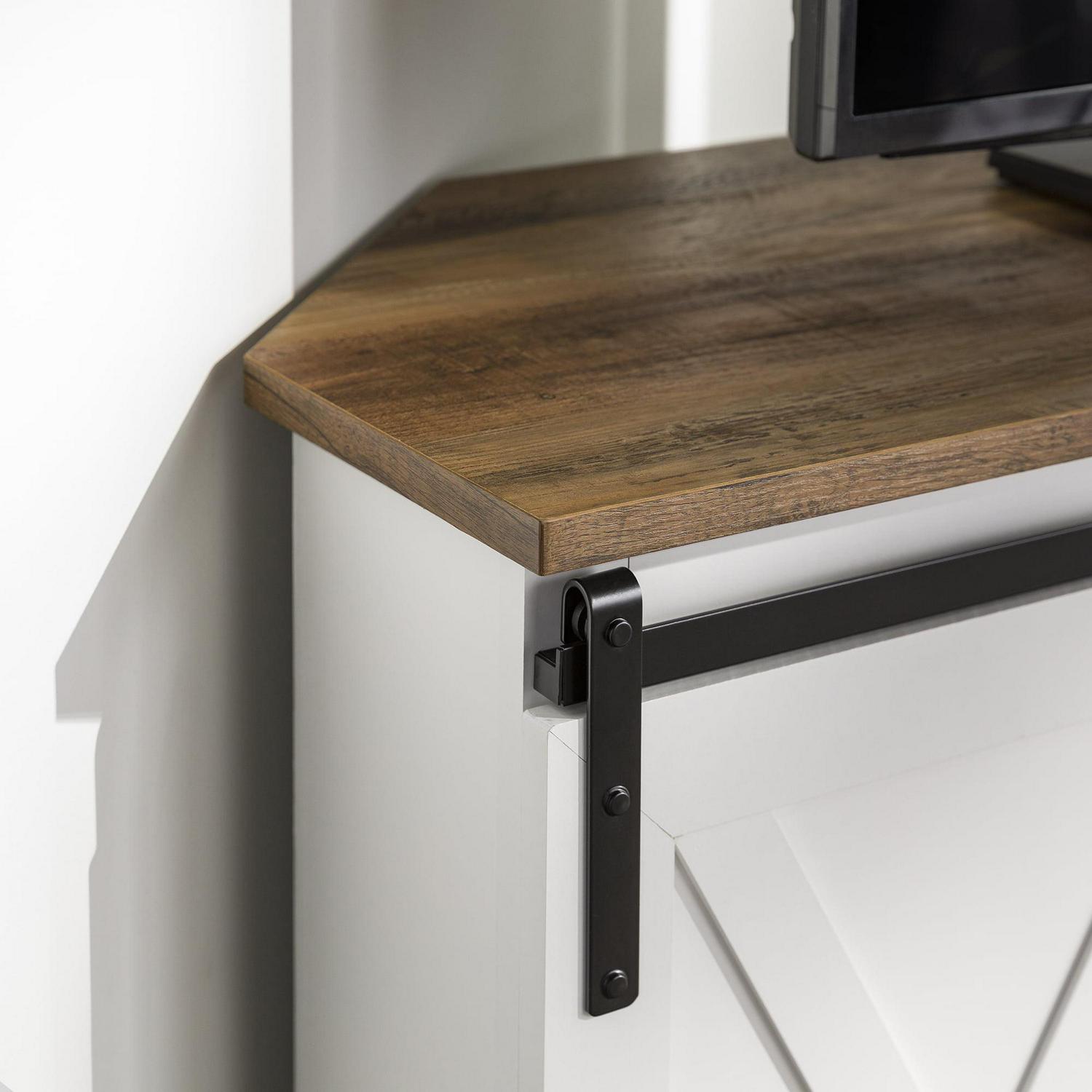 Walker Edison Modern Farmhouse Sliding Door Corner TV Stand, Rustic Oak/Solid White - Image 12