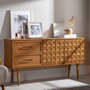 Walker Edison Boho Geometric Storage Wood Sideboard, Caramel