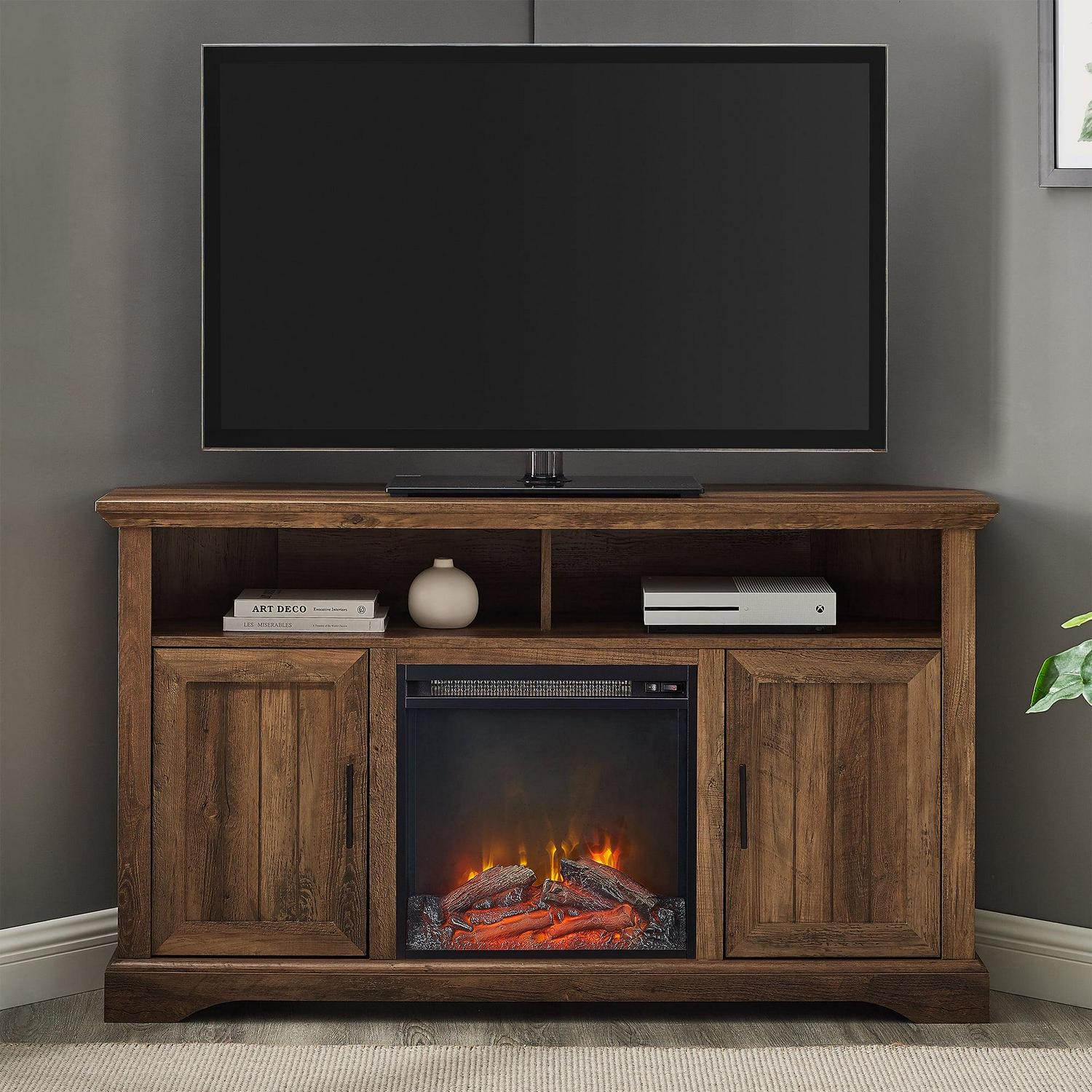 Walker Edison Coastal Corner Fireplace TV Stand for TVs up to 60", Rustic Oak - Image 2