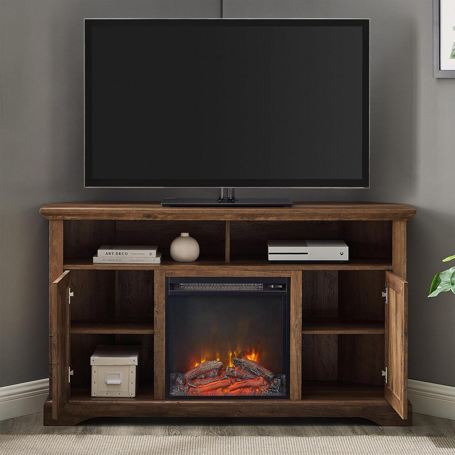 Walker Edison Coastal Corner Fireplace TV Stand for TVs up to 60", Rustic Oak - Image 3
