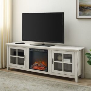 Walker Edison Farmhouse 2 Door Electric Fireplace TV Stand, Birch