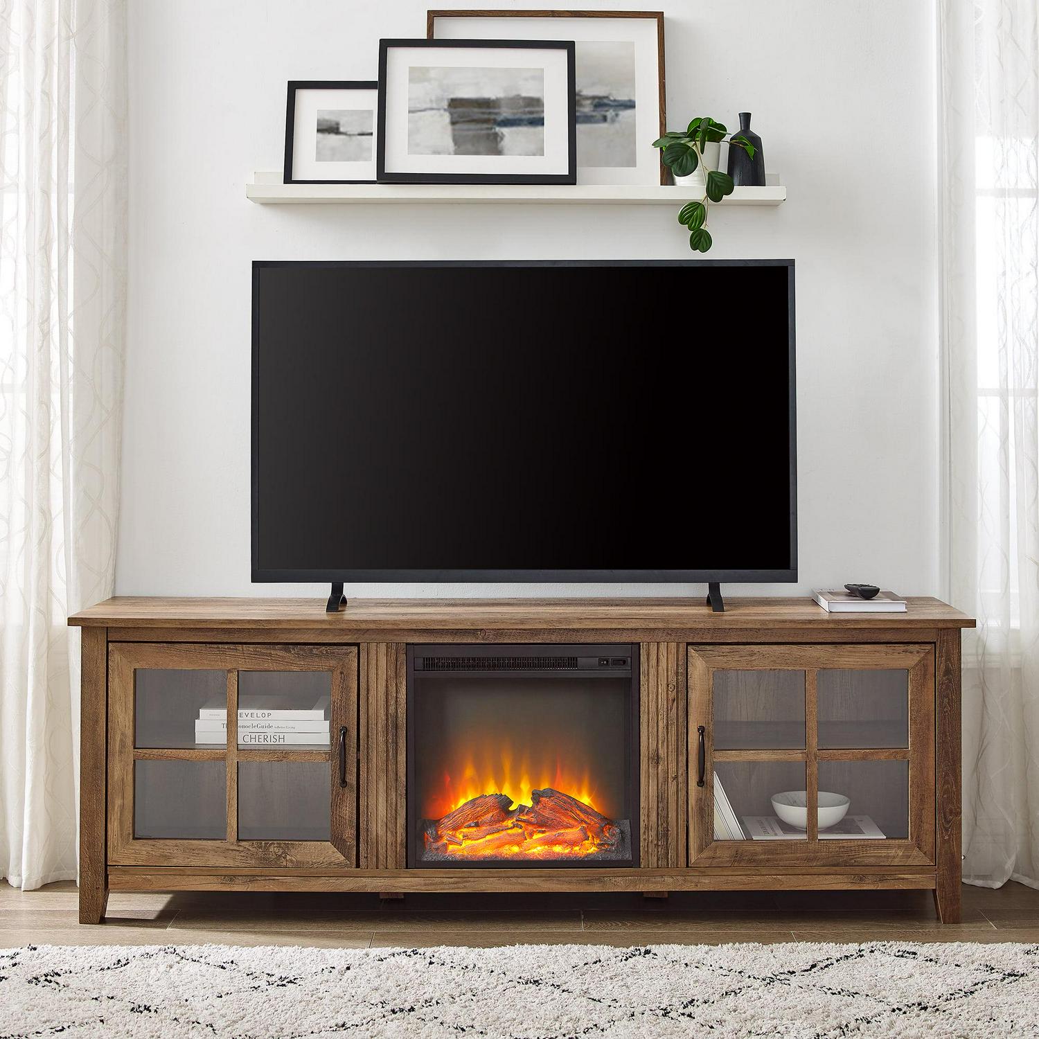 Walker Edison Farmhouse Fireplace TV Stand for TVs Up to 80", Reclaimed Barnwood - Image 2