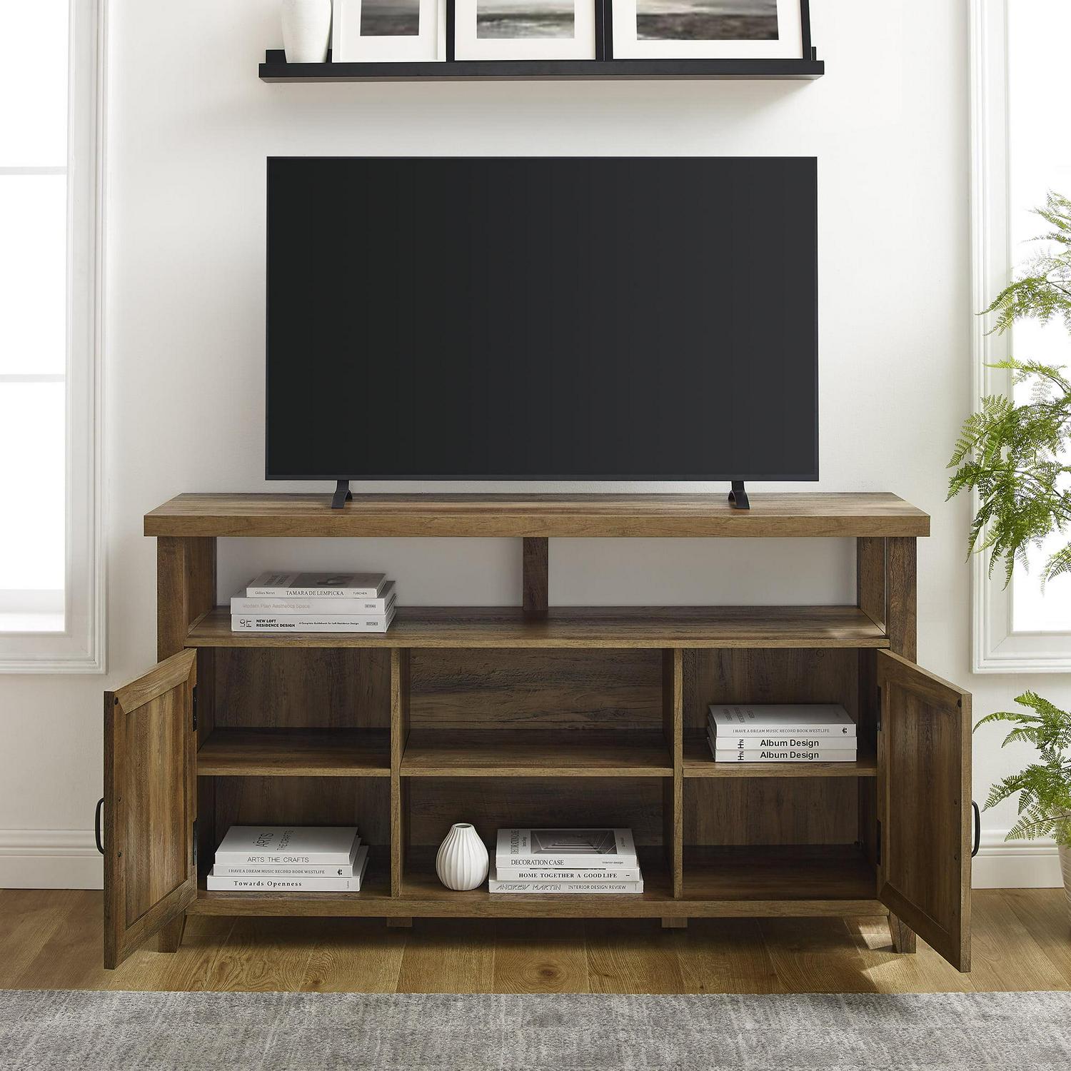 Walker Edison Farmhouse Tall TV Stand for TVs up to 65", Reclaimed Barnwood - Image 3