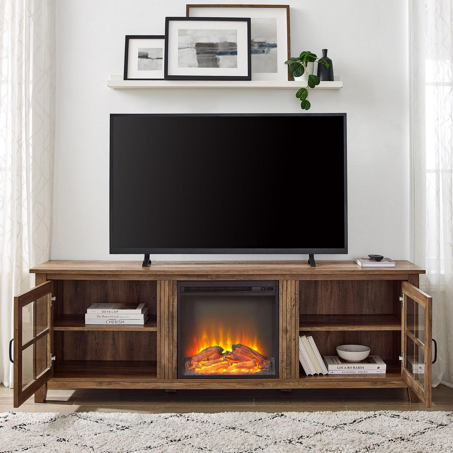 Walker Edison Farmhouse Fireplace TV Stand for TVs Up to 80", Reclaimed Barnwood - Image 3