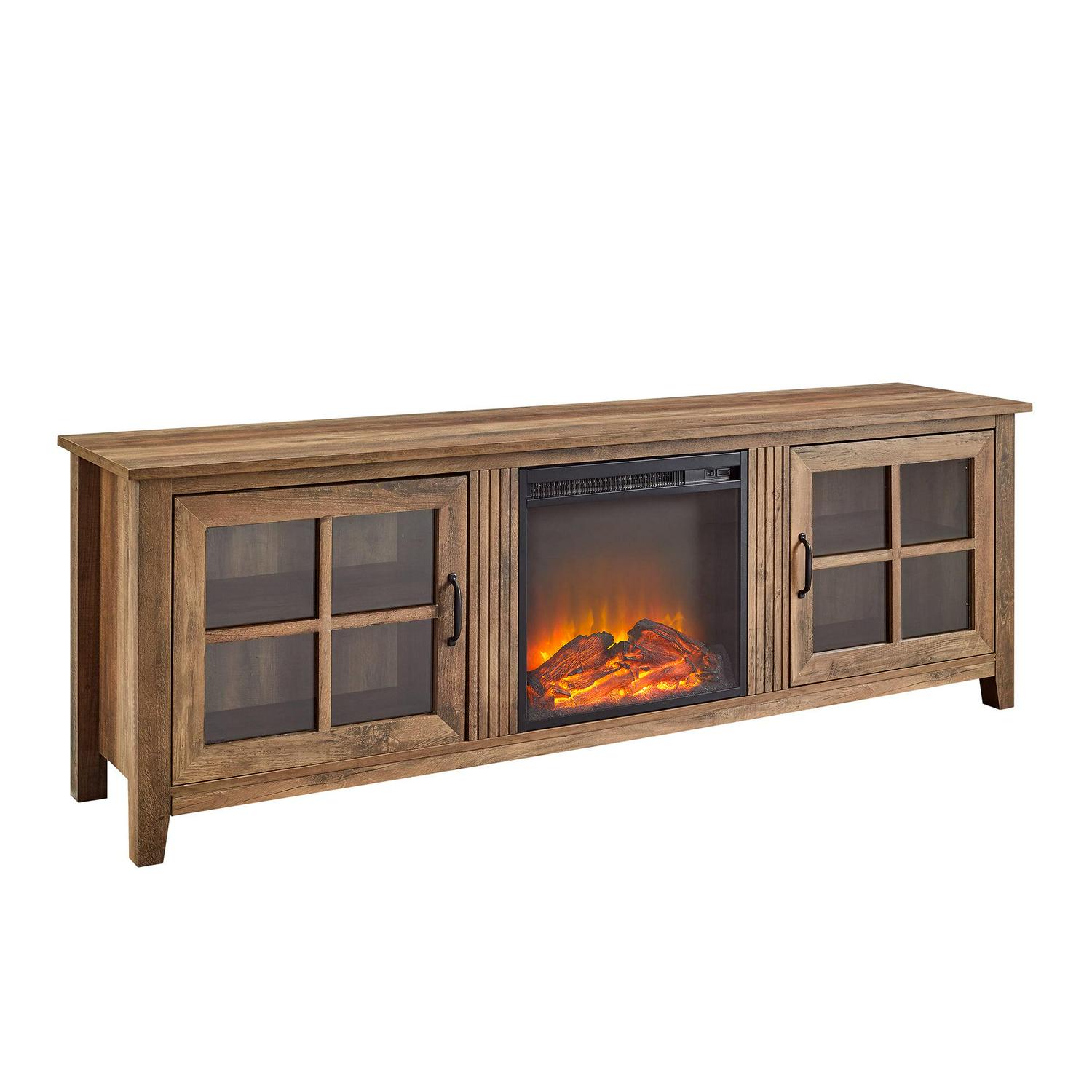 Walker Edison Farmhouse Fireplace TV Stand for TVs Up to 80", Reclaimed Barnwood - Image 5
