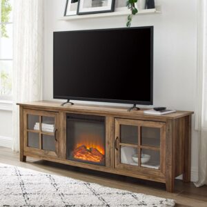 Walker Edison Farmhouse Fireplace TV Stand for TVs Up to 80", Reclaimed Barnwood