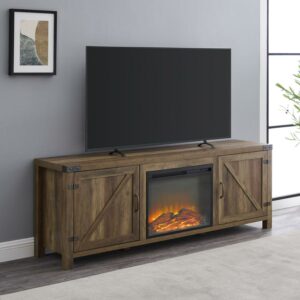 Walker Edison Farmhouse Fireplace TV Stand for TVs up to 80”, Reclaimed Barnwood