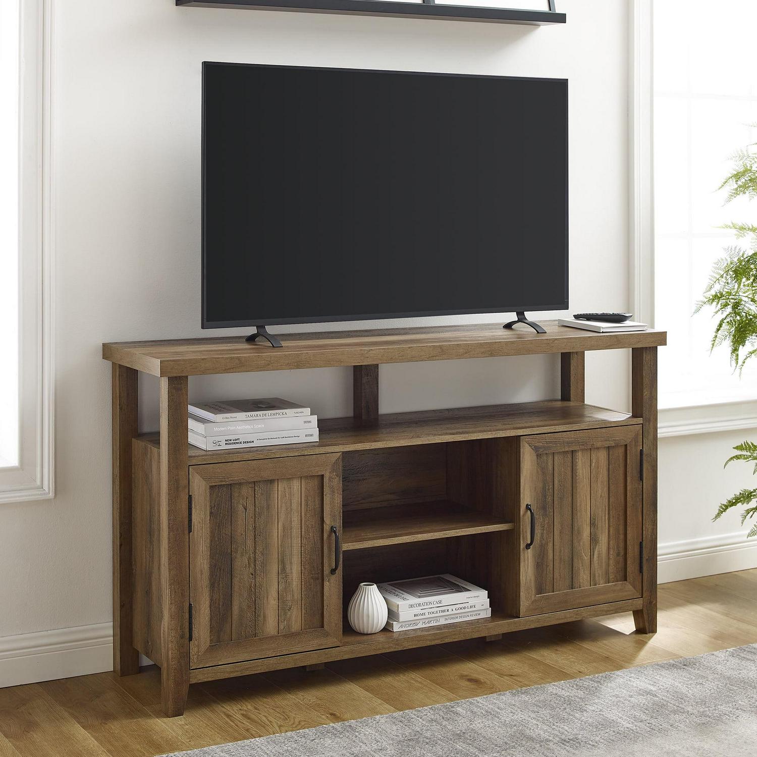 Walker Edison Farmhouse Tall TV Stand for TVs up to 65", Reclaimed Barnwood