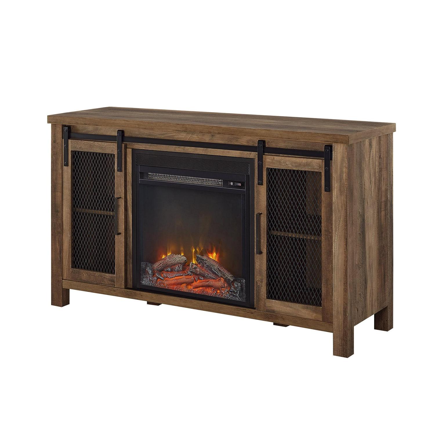 Walker Edison Fireplace TV Stand for TVs up to 55", Reclaimed Barnwood - Image 2