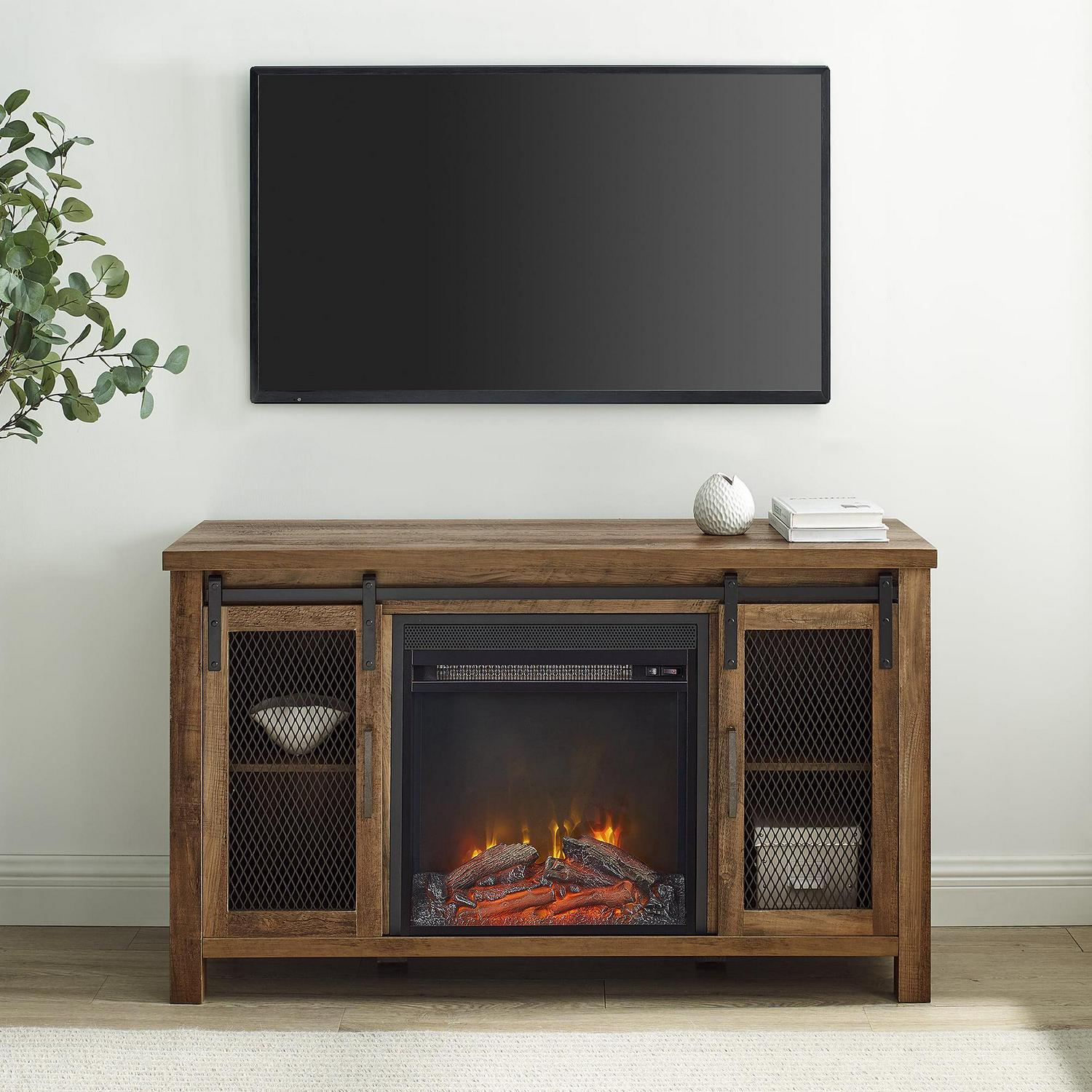 Walker Edison Fireplace TV Stand for TVs up to 55", Reclaimed Barnwood - Image 3