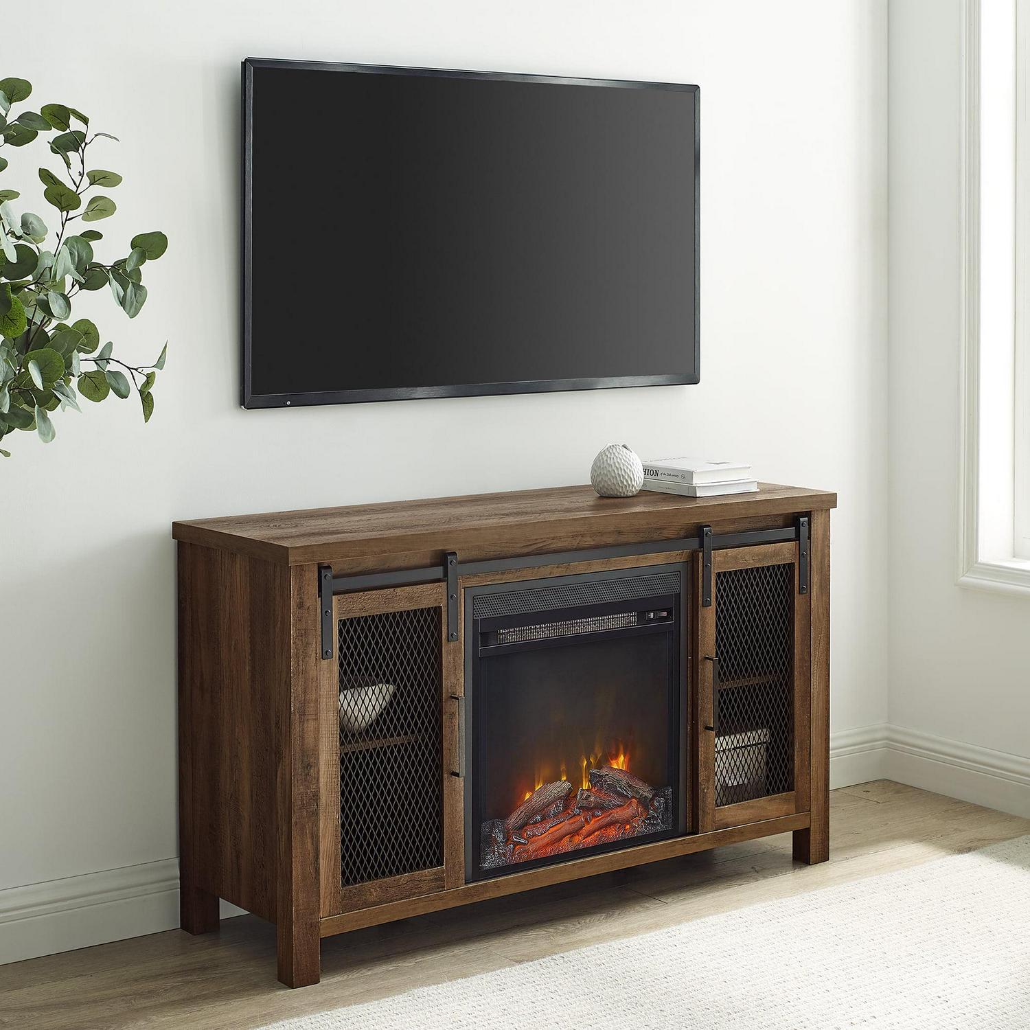 Walker Edison Fireplace TV Stand for TVs up to 55", Reclaimed Barnwood