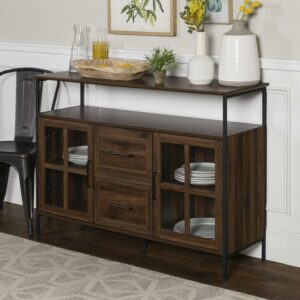 Walker Edison Industrial 3-Door Storage Buffet, Dark Walnut