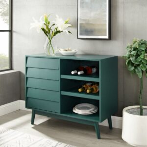Walker Edison Mid Century modern Louvered Door Bar Cabinet, Dark Teal