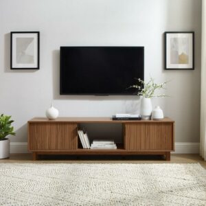 Walker Edison Mid-Century Modern 2-Door Reeded TV Stand for TVs up to 65”, Mocha