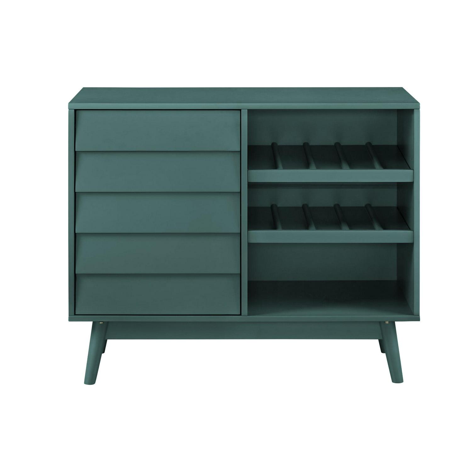 Walker Edison Mid Century modern Louvered Door Bar Cabinet, Dark Teal - Image 4