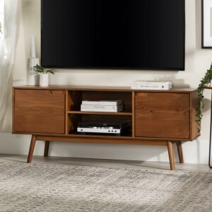Walker Edison Mid Century Modern 2 Door TV Stand for TVs up to 60", Caramel