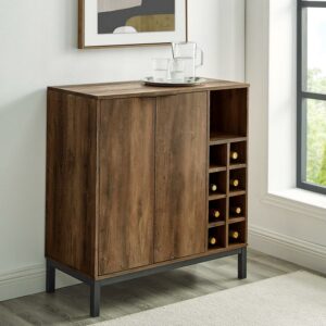 Walker Edison Modern 2 Door Wine Bottle Storage Bar Cabinet, Barnwood