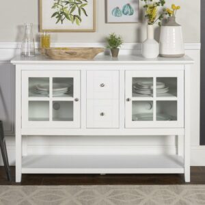 Walker Edison Modern 52" Glass Door Dining Buffet Table, White