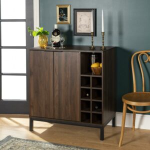 Walker Edison Modern Bar Cabinet with Wine Storage, Dark Walnut