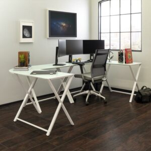 Walker Edison Modern Gaming X Leg Corner Computer Desk, Set of 2, White
