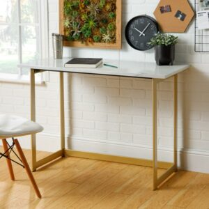 Walker Edison Modern Writing Computer Desk, White Faux Marble/Gold