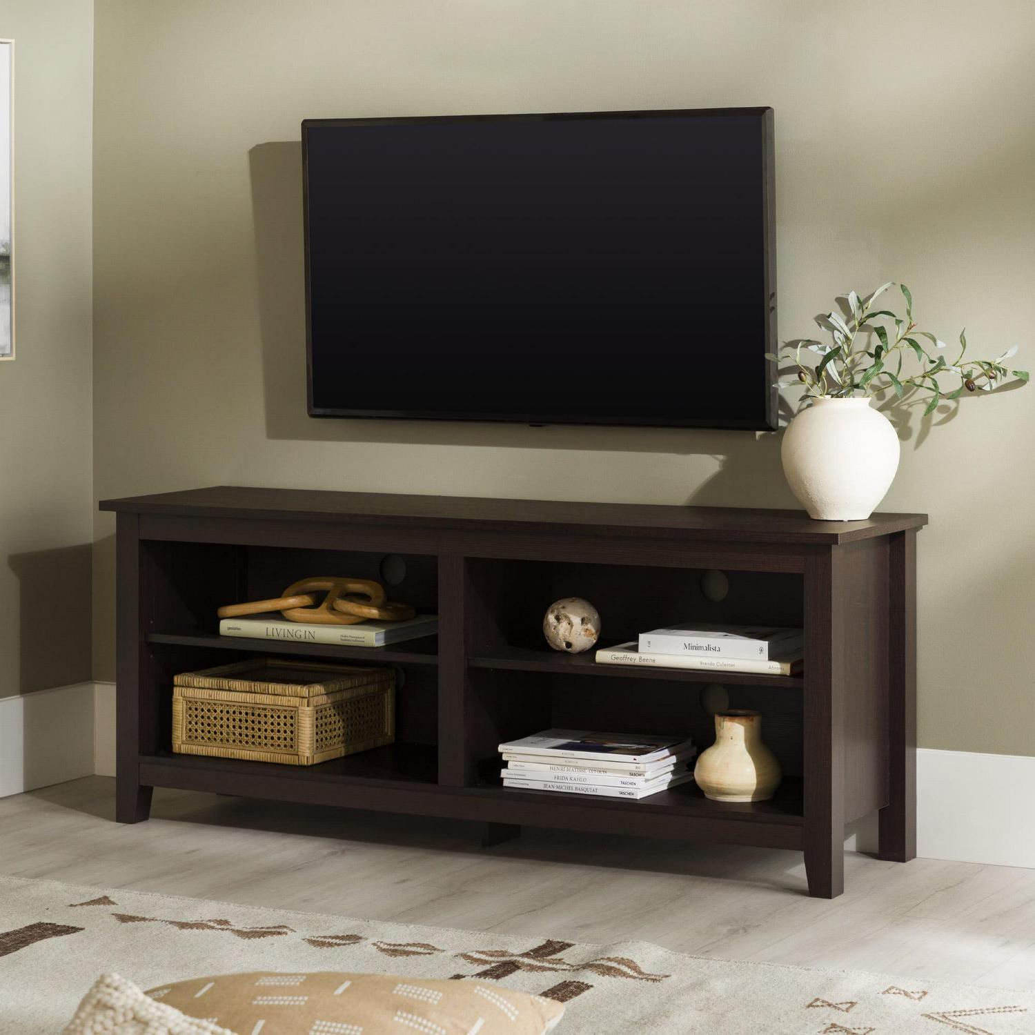Walker Edison Open Storage TV Stand for TVs up to 65", Espresso - Image 6