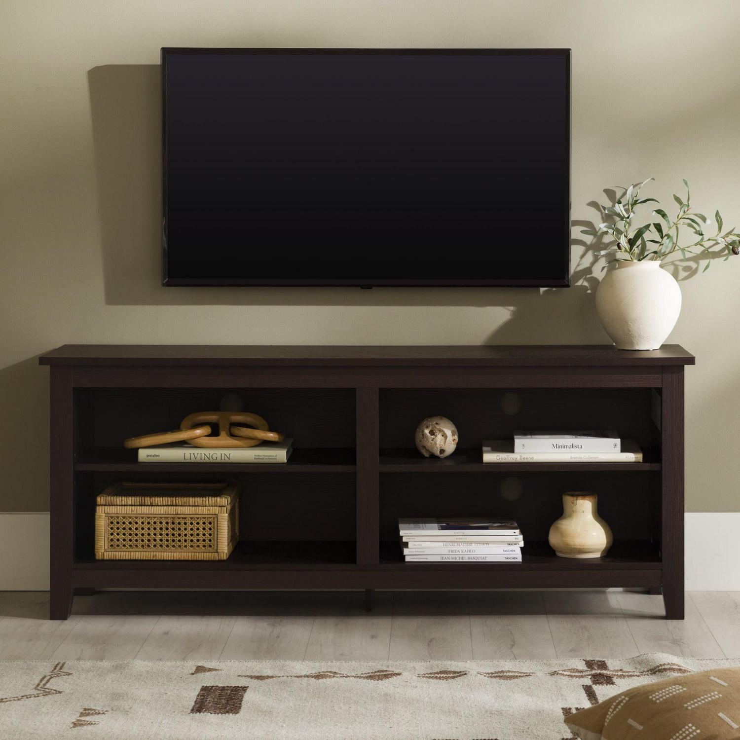 Walker Edison Open Storage TV Stand for TVs up to 65", Espresso
