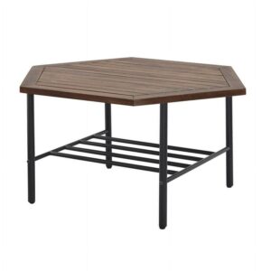 Walker Edison Modern Acacia Wood Hexagon Outdoor Patio Coffee Table, Dark Brown