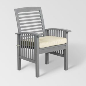 Walker Edison Outdoor Dining Chair - Acacia Wood - Set of 2 - with Cushion - Grey