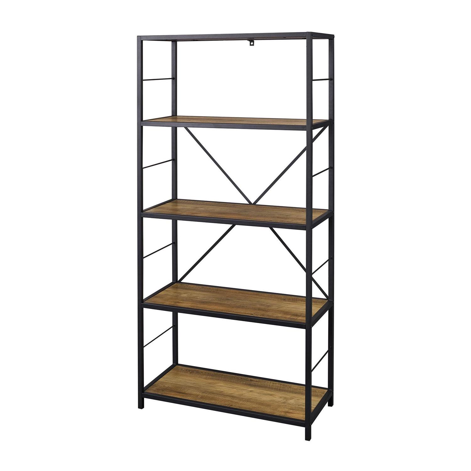 Walker Edison Rustic Metal and Media Bookcase, Reclaimed Barnwood - Image 6