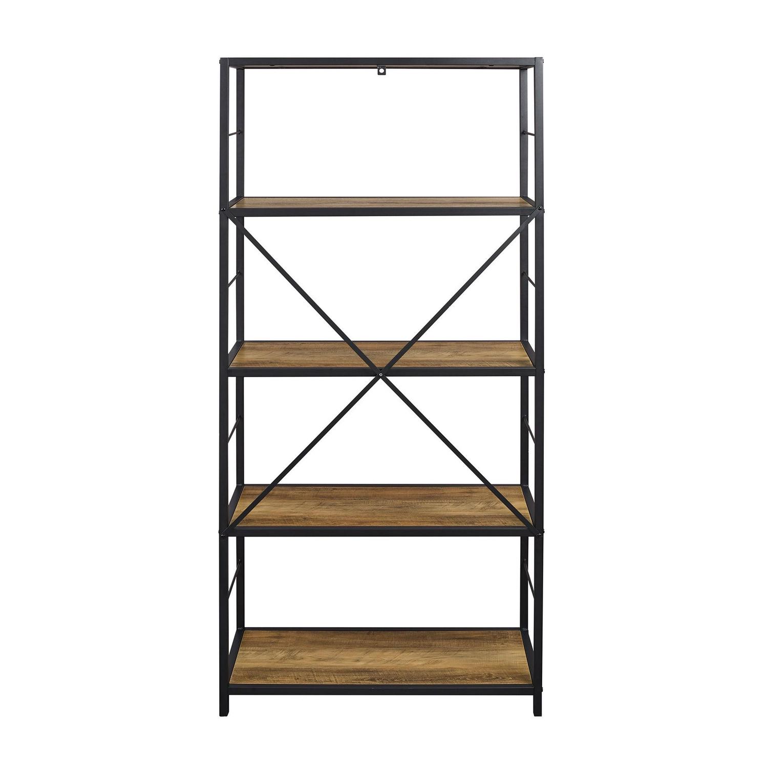 Walker Edison Rustic Metal and Media Bookcase, Reclaimed Barnwood - Image 5