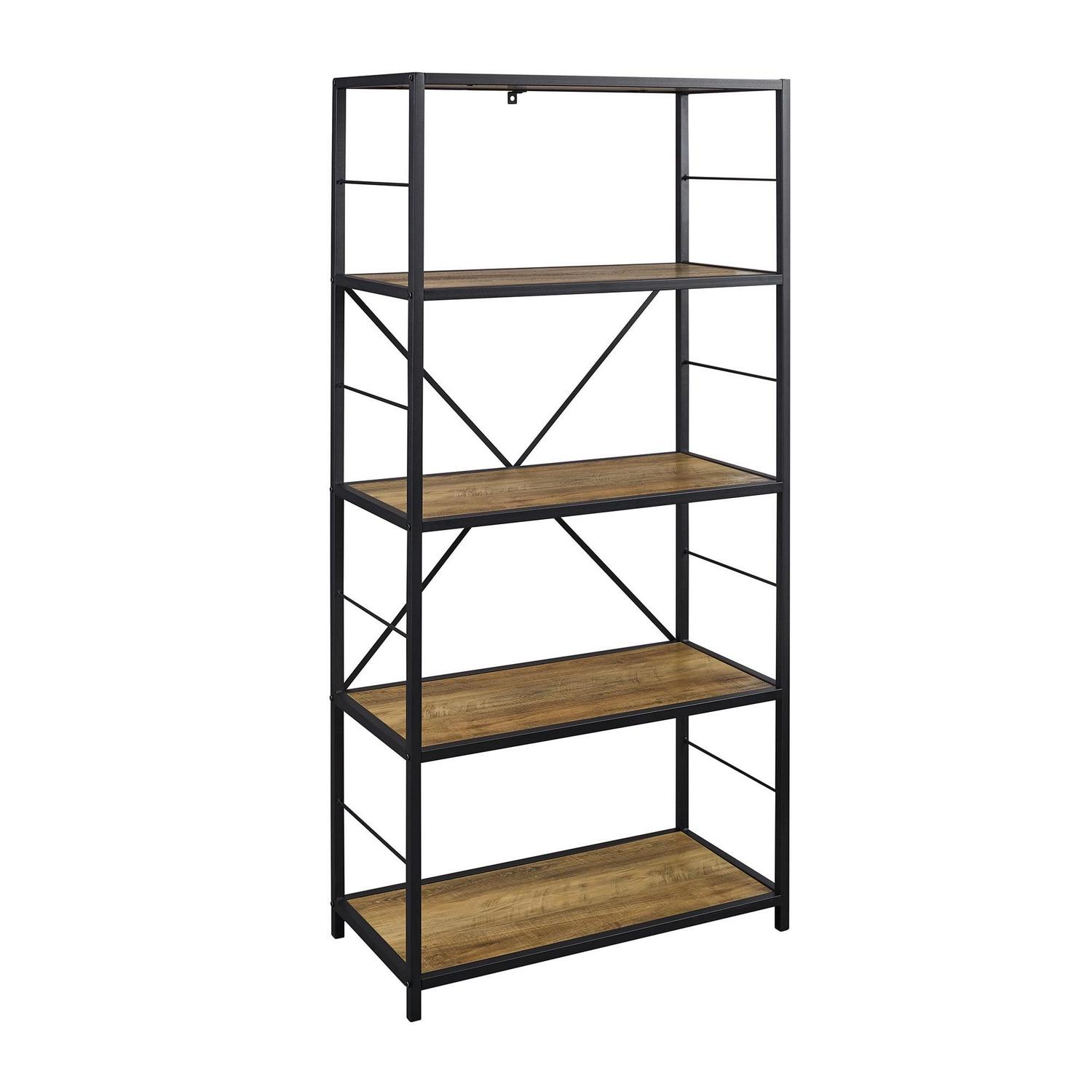 Walker Edison Rustic Metal and Media Bookcase, Reclaimed Barnwood - Image 2