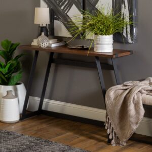 Walker Edison Rustic Wood and Metal Entryway Table, Dark Walnut
